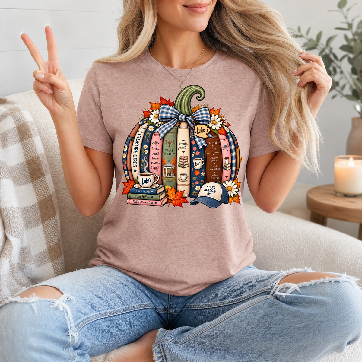 Gilmore Fall Bookish Pumpkin & Gingham Bow Graphic Tee