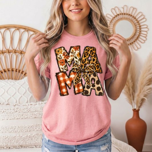 Fall Mama Floral & Leopard Bow Graphic Tee