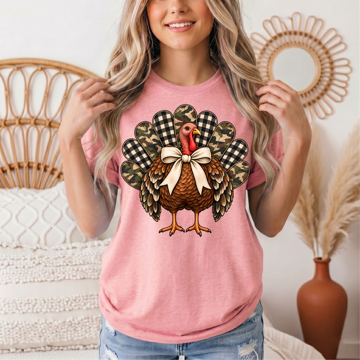 Camo & Buffalo Check Turkey Thanksgiving Graphic Tee