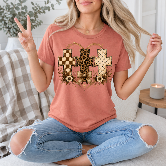 Christian Cross Trio Floral & Bow Graphic Tee