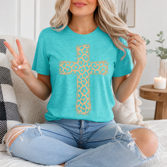 Leopard Print Cross Christian Graphic Tee