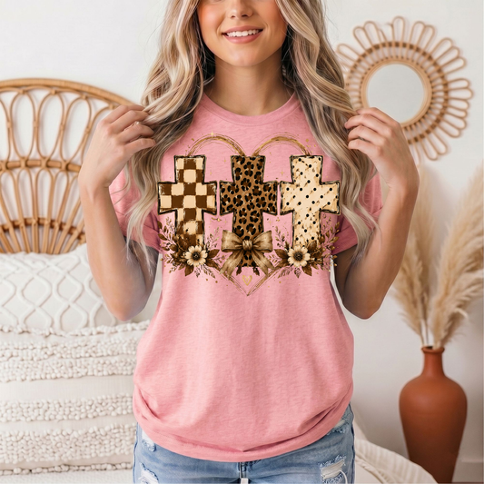 Christian Cross Trio Floral & Bow Graphic Tee