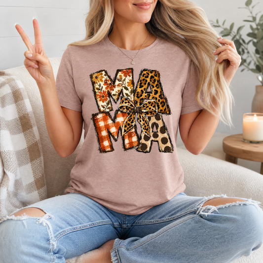 Fall Mama Floral & Leopard Bow Graphic Tee