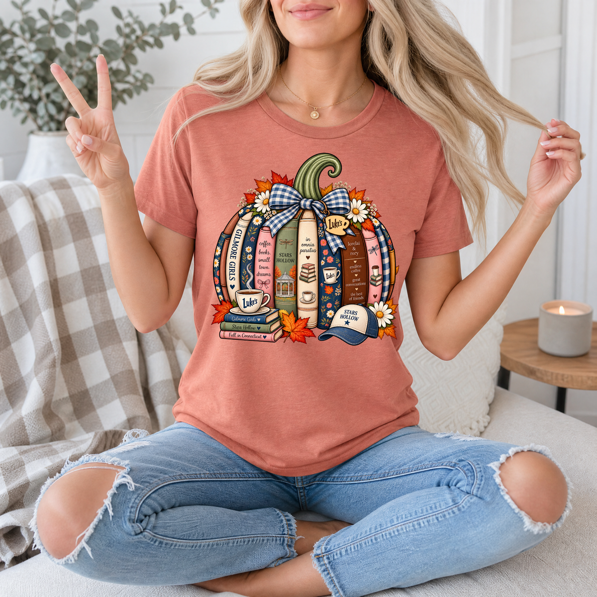 Gilmore Fall Bookish Pumpkin & Gingham Bow Graphic Tee