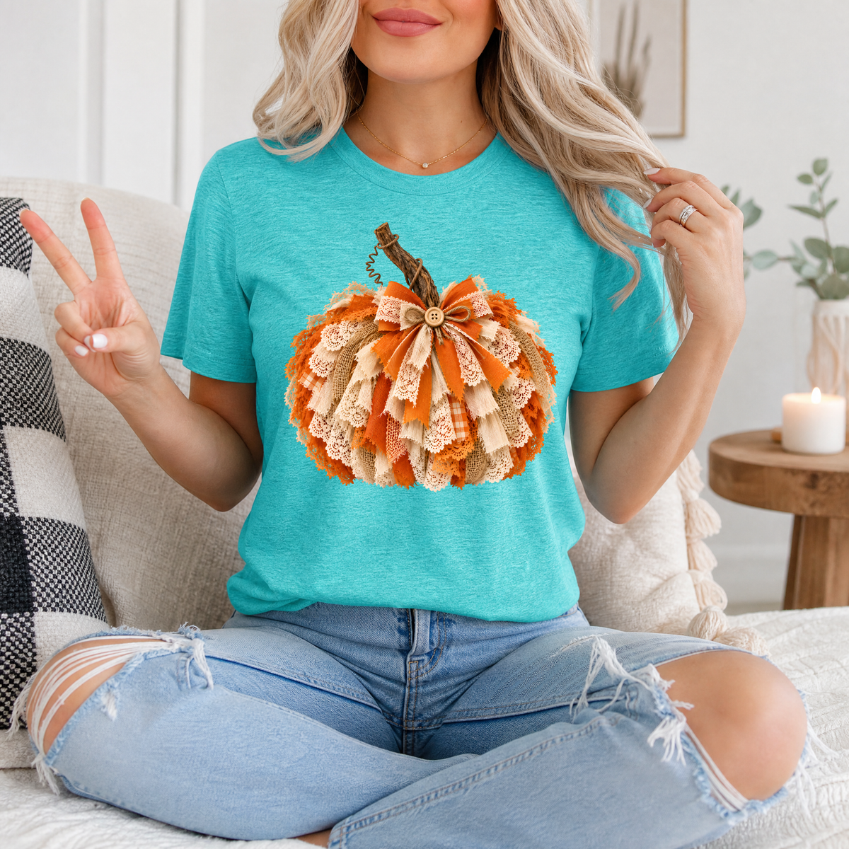 Rustic Lace & Ribbon Pumpkin Graphic Tee