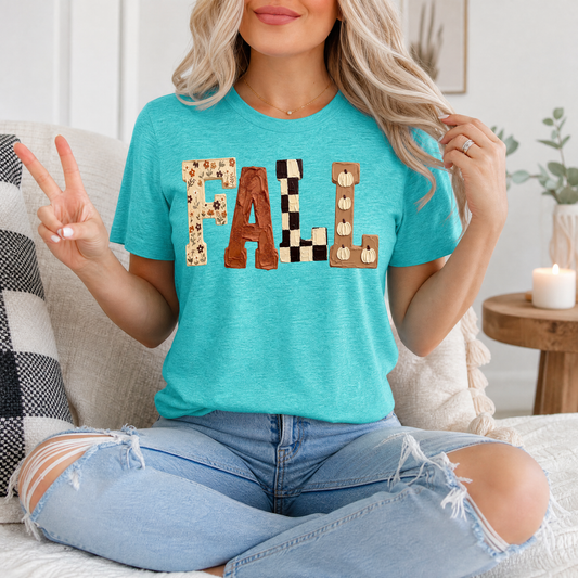 Fall Floral, Checkerboard & Pumpkin Graphic Tee
