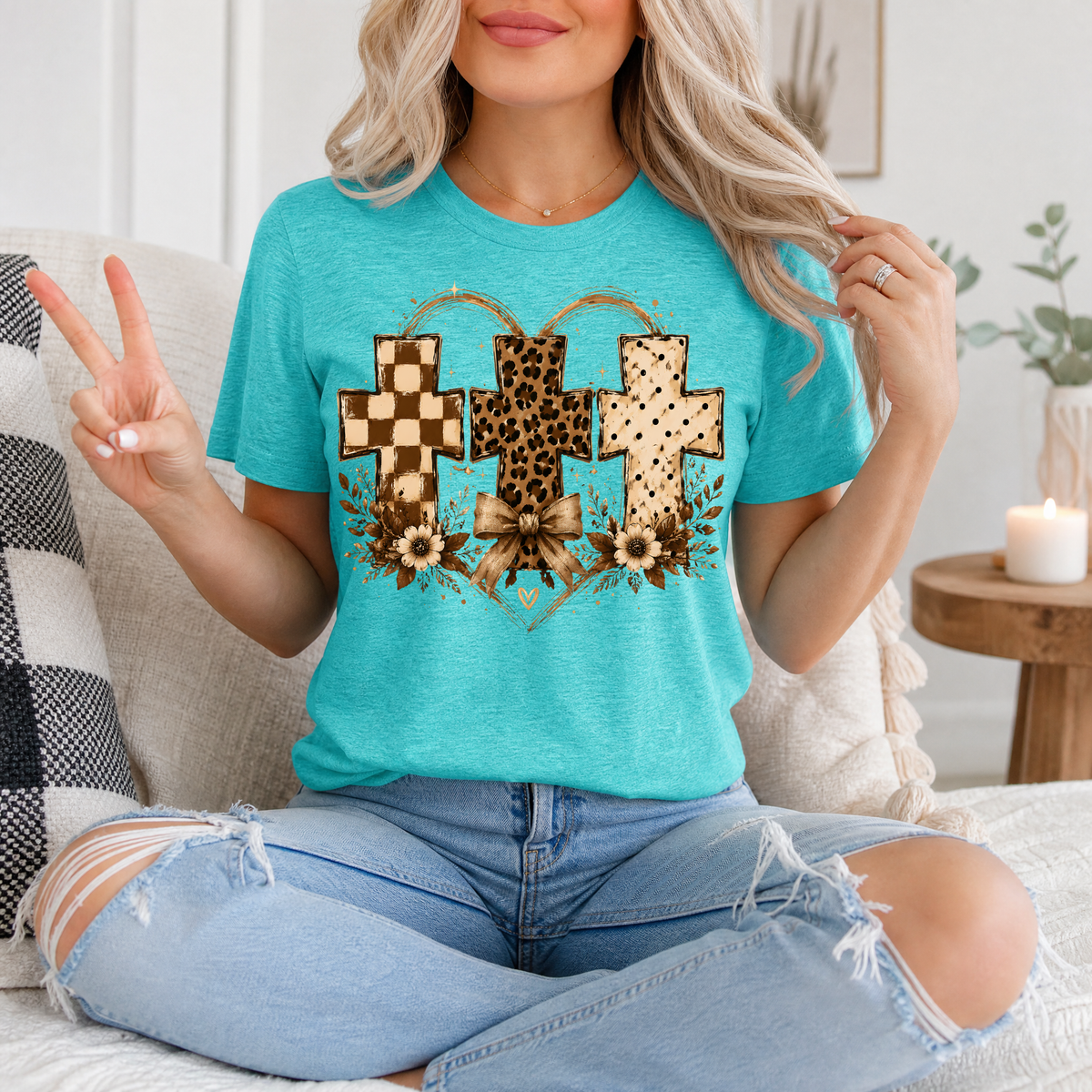Christian Cross Trio Floral & Bow Graphic Tee