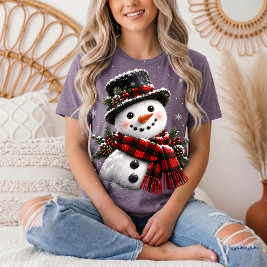 Snowman Buffalo Plaid Scarf Christmas Graphic Tee