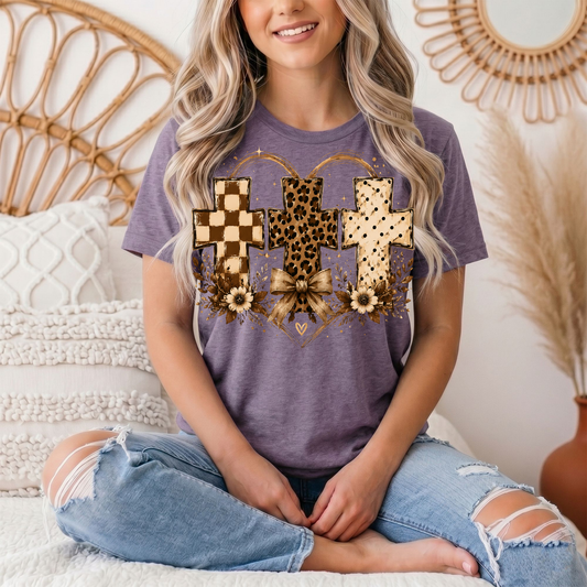 Christian Cross Trio Floral & Bow Graphic Tee