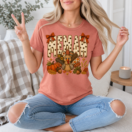 Memaw Thanksgiving Turkey & Bow Graphic Tee