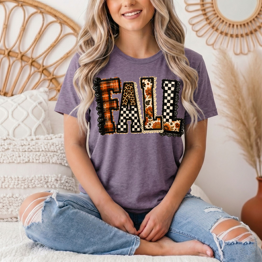 Fall Plaid Leopard & Floral Patchwork Graphic Tee