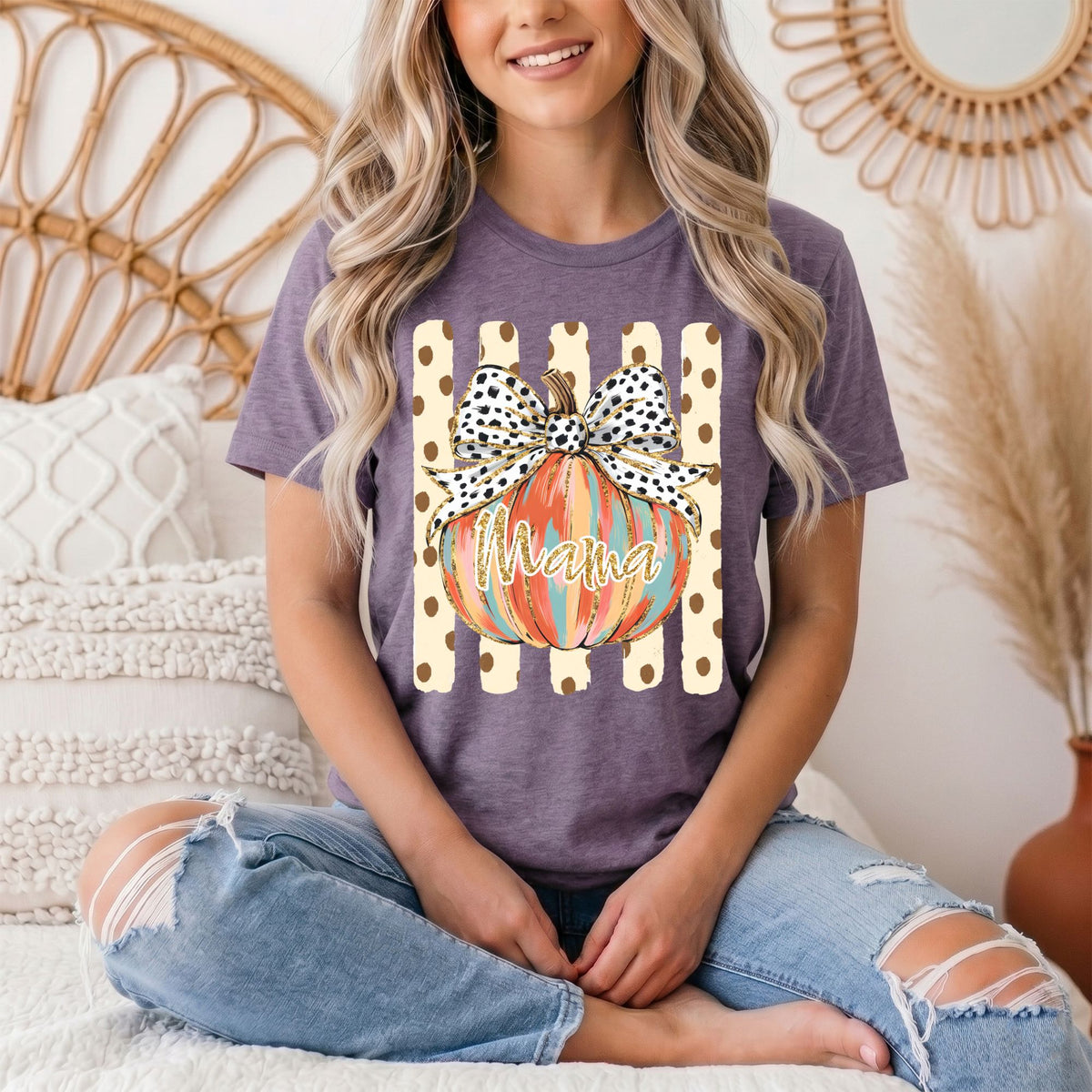 Mama Pumpkin & Spotted Bow Fall Graphic Tee