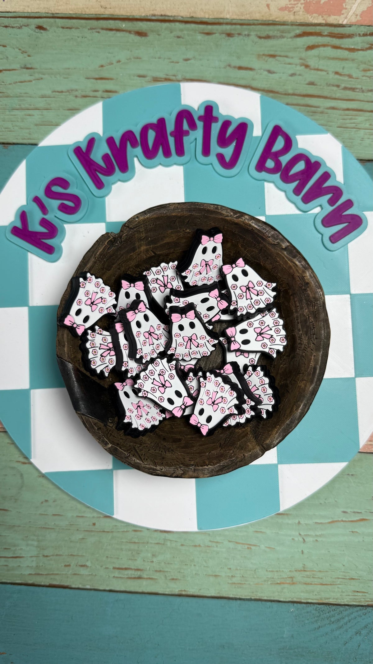 Halloween Silicone Focal Bead-Pink Coquette Ghost Girl