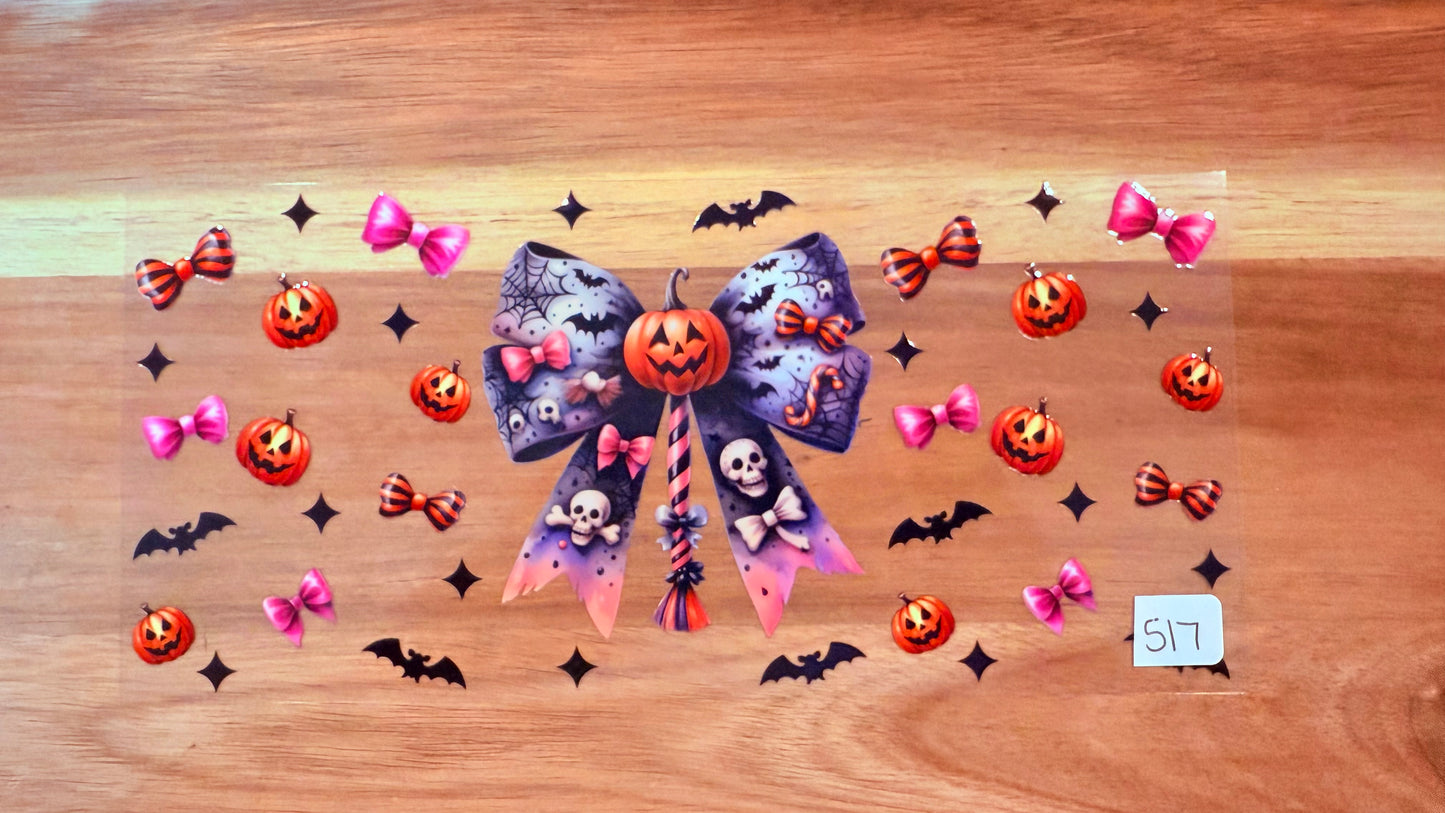 #517 Pumpkin & Skull pink bows