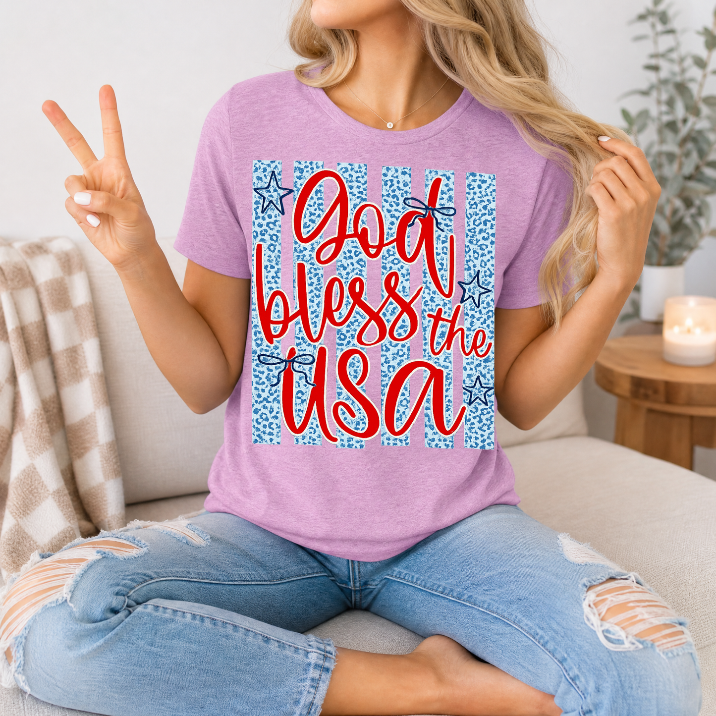 God Bless The USA Cheetah Blue Premium Graphic Tee