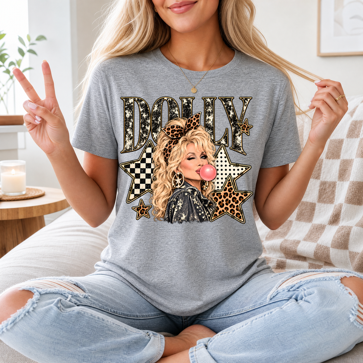 Dolly Bubblegum & Leopard Bow Vintage Graphic Tee