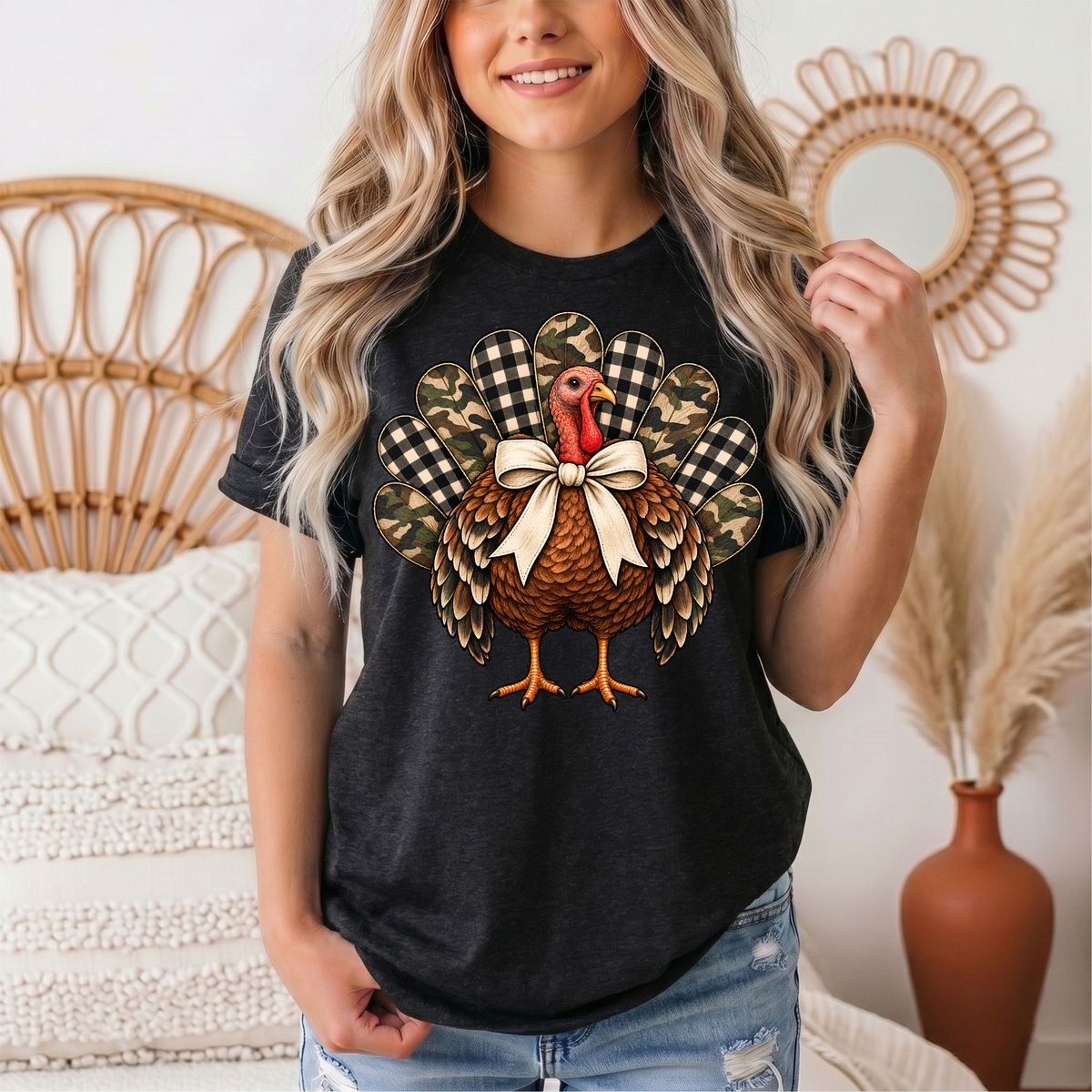 Camo & Buffalo Check Turkey Thanksgiving Graphic Tee