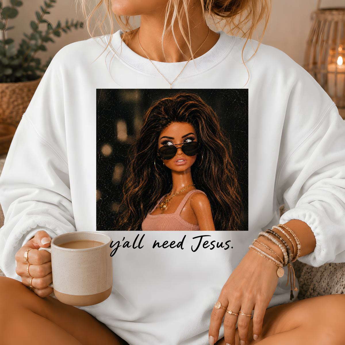 Y'all Need Jesus Fashion Doll Crewneck Sweatshirt