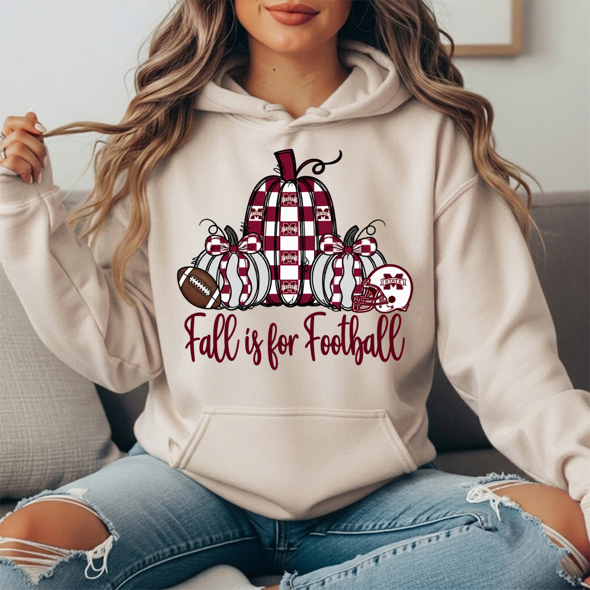 Mississippi State Fall Is for Football Pumpkin Graphic Hoodie