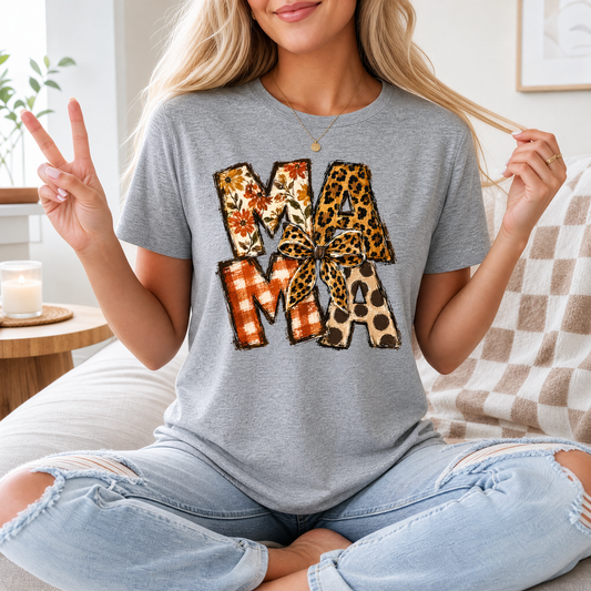 Fall Mama Floral & Leopard Bow Graphic Tee
