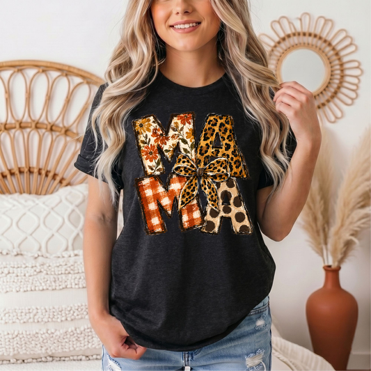 Fall Mama Floral & Leopard Bow Graphic Tee