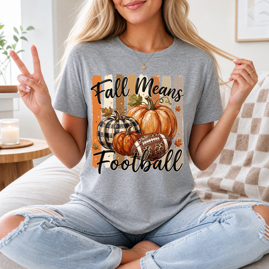 Fall Means Football Pumpkin Graphic Tee