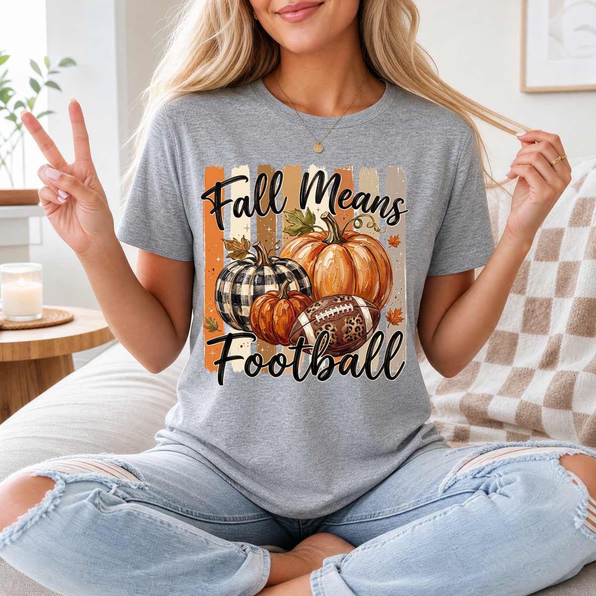 Fall Means Football Pumpkin Graphic Tee