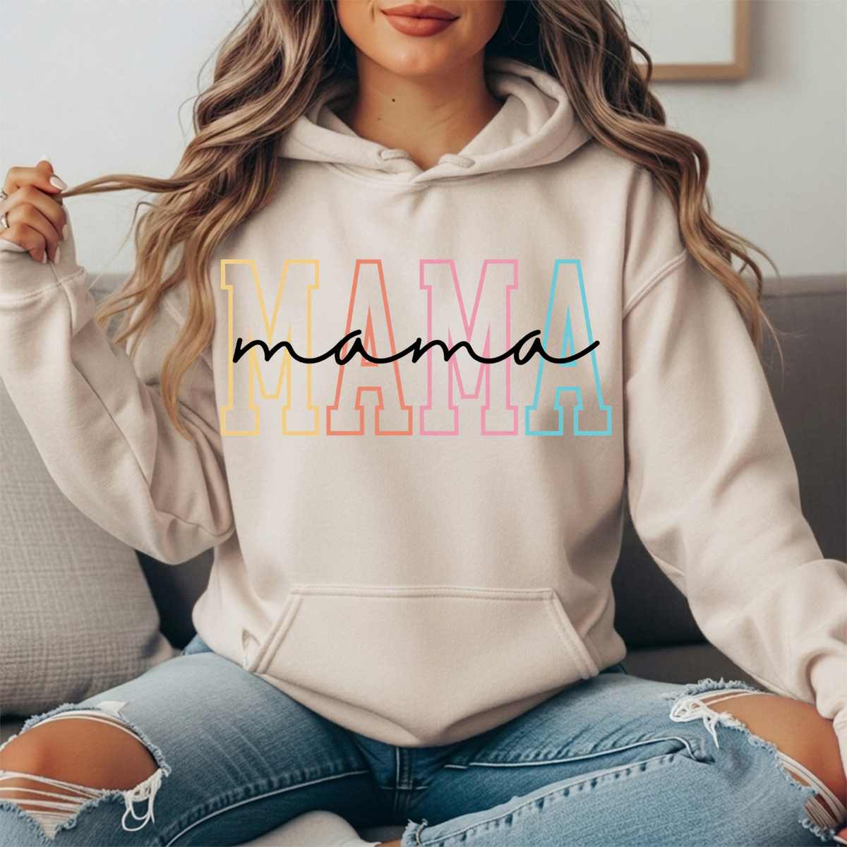 Pastel Mama Outline Graphic Hoodie