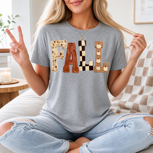 Fall Floral, Checkerboard & Pumpkin Graphic Tee