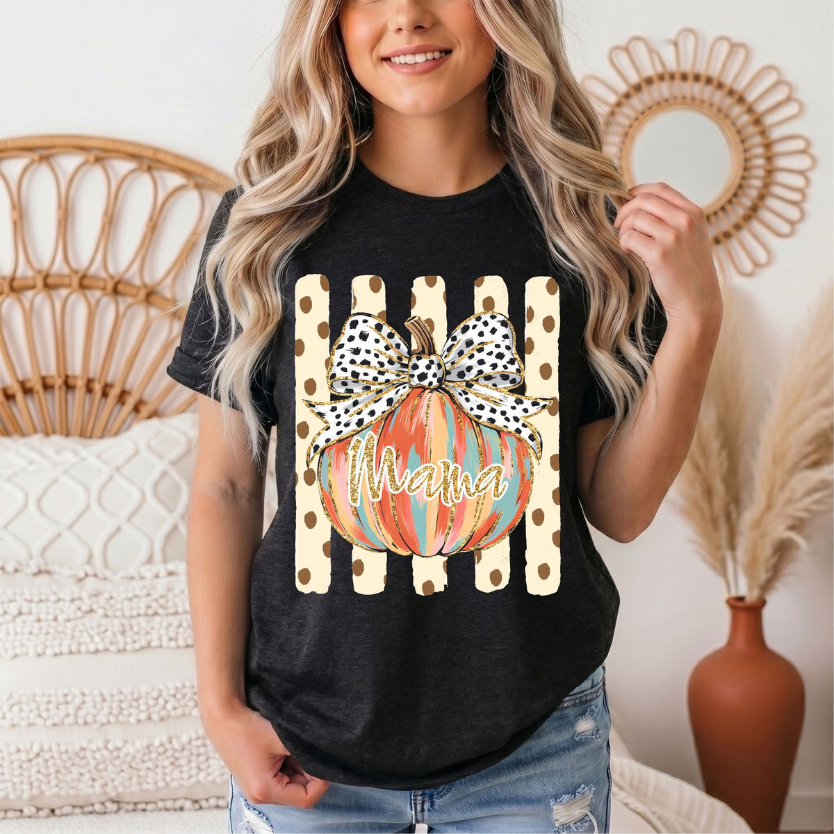 Mama Pumpkin & Spotted Bow Fall Graphic Tee