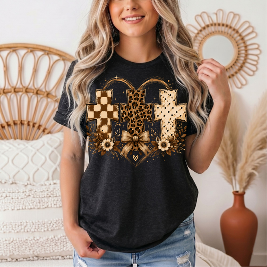 Christian Cross Trio Floral & Bow Graphic Tee