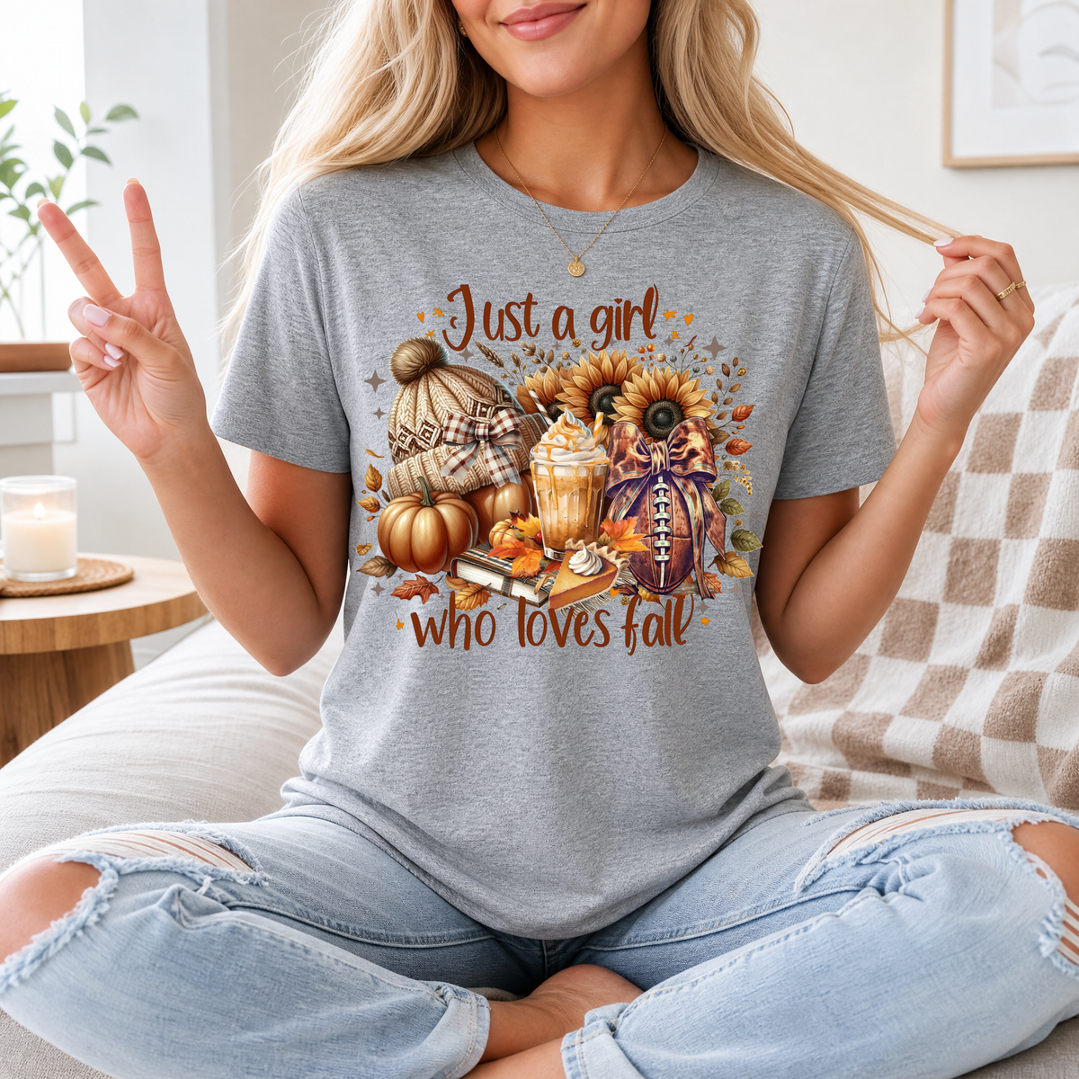 Just a Girl Who Loves Fall Football Premium Graphic Tee