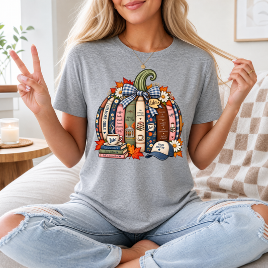 Gilmore Fall Bookish Pumpkin & Gingham Bow Graphic Tee
