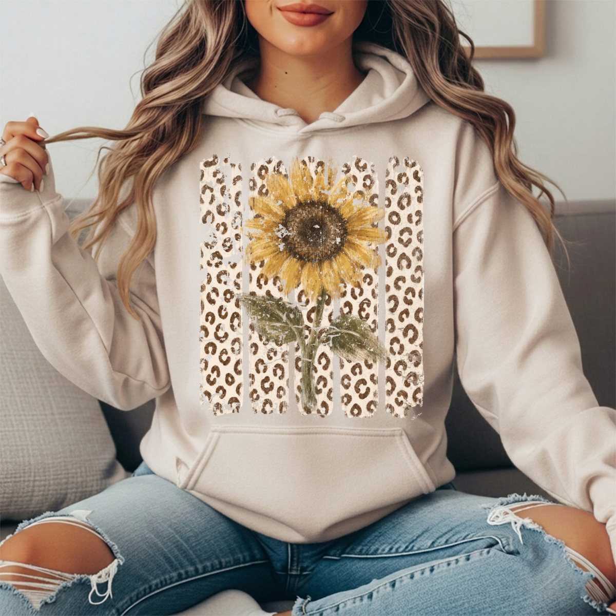 Sunflower Leopard Stripe Graphic Hoodie