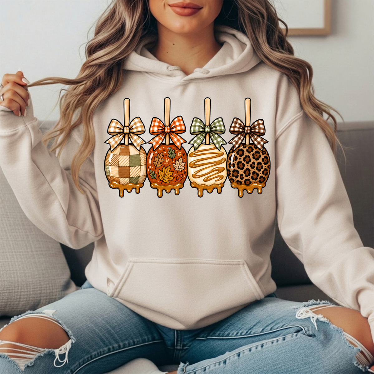 Fall Caramel Apples & Gingham Bows Graphic Hoodie