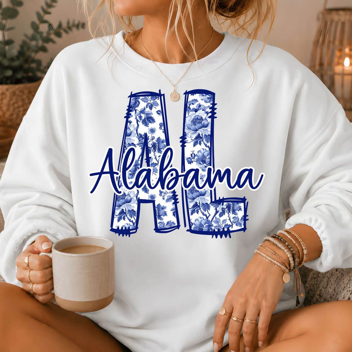 Alabama Blue Floral AL Crewneck Sweatshirt