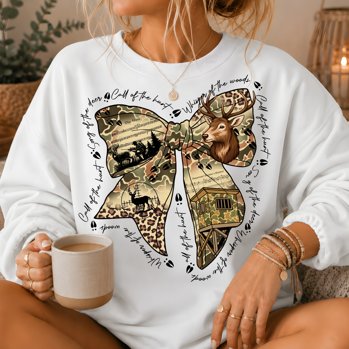 Camo Deer Hunting Bow Crewneck Sweatshirt