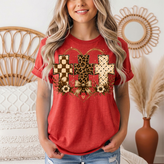 Christian Cross Trio Floral & Bow Graphic Tee