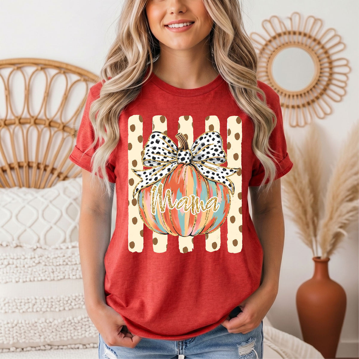 Mama Pumpkin & Spotted Bow Fall Graphic Tee