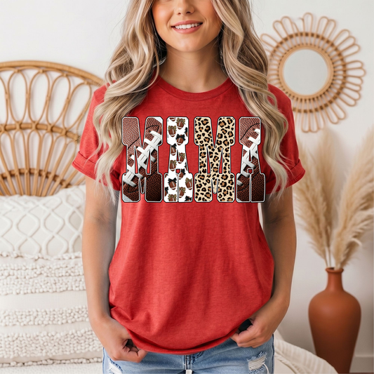 Mama Football & Leopard Mixed Print Graphic Tee