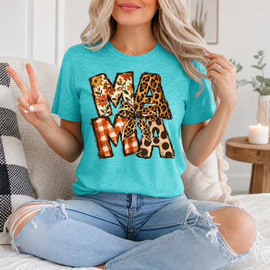 Fall Mama Floral & Leopard Bow Graphic Tee