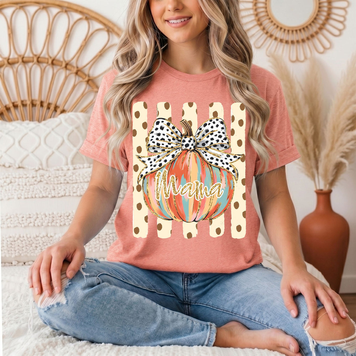 Mama Pumpkin & Spotted Bow Fall Graphic Tee