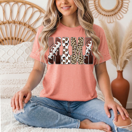 Mama Football & Leopard Mixed Print Graphic Tee