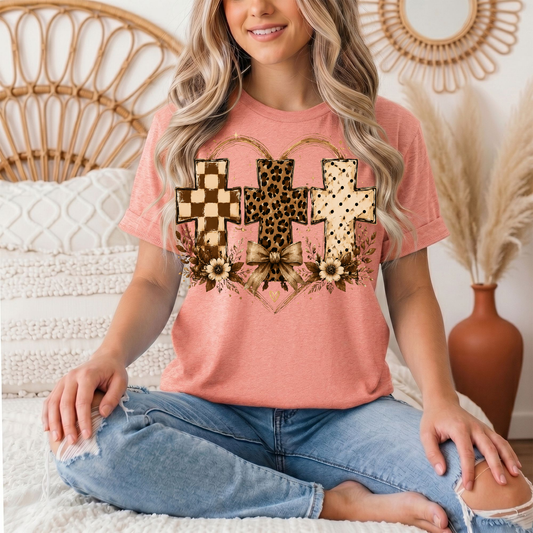 Christian Cross Trio Floral & Bow Graphic Tee
