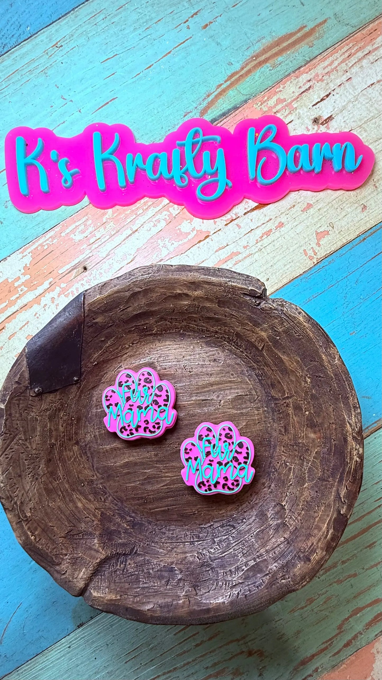 Silicone Focal Bead- Pink Fur Mama paw K's Krafty Barn