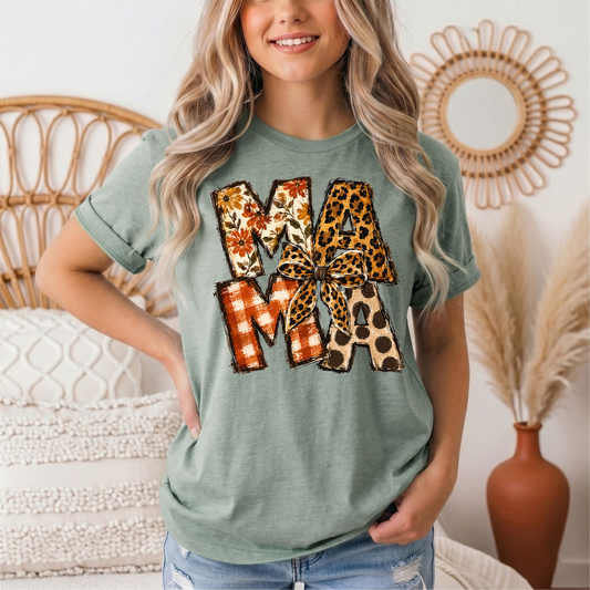 Fall Mama Floral & Leopard Bow Graphic Tee