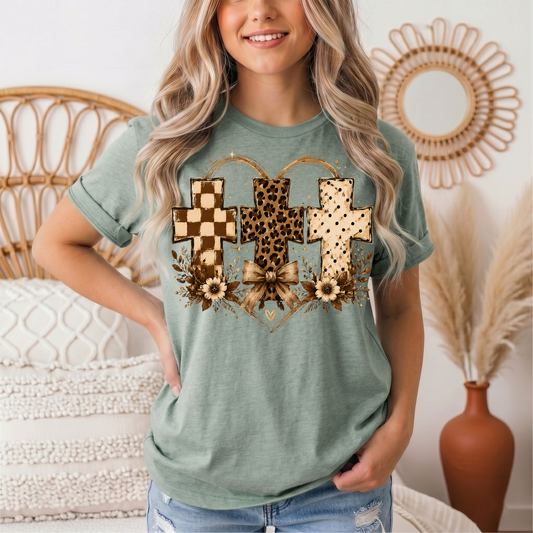 Christian Cross Trio Floral & Bow Graphic Tee