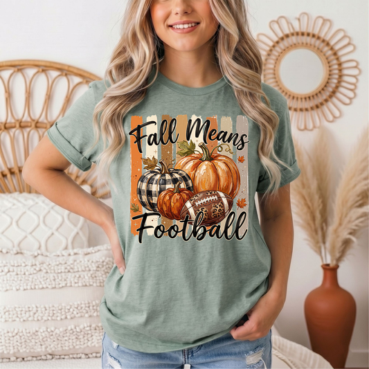 Fall Means Football Pumpkin Graphic Tee