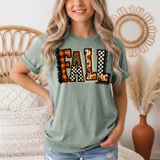 Fall Plaid Leopard & Floral Patchwork Graphic Tee