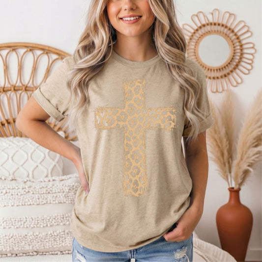 Leopard Print Cross Christian Graphic Tee